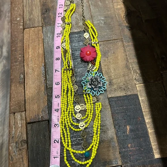 Lucky Brand Yellow and Pink Multi-Strand Smiley Face Necklace Preloved - Picture 3 of 9